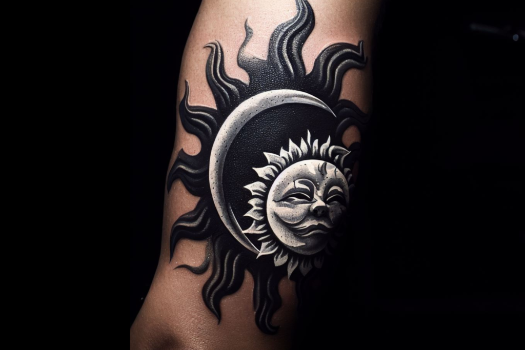 Sun and moon tattoo design on arm