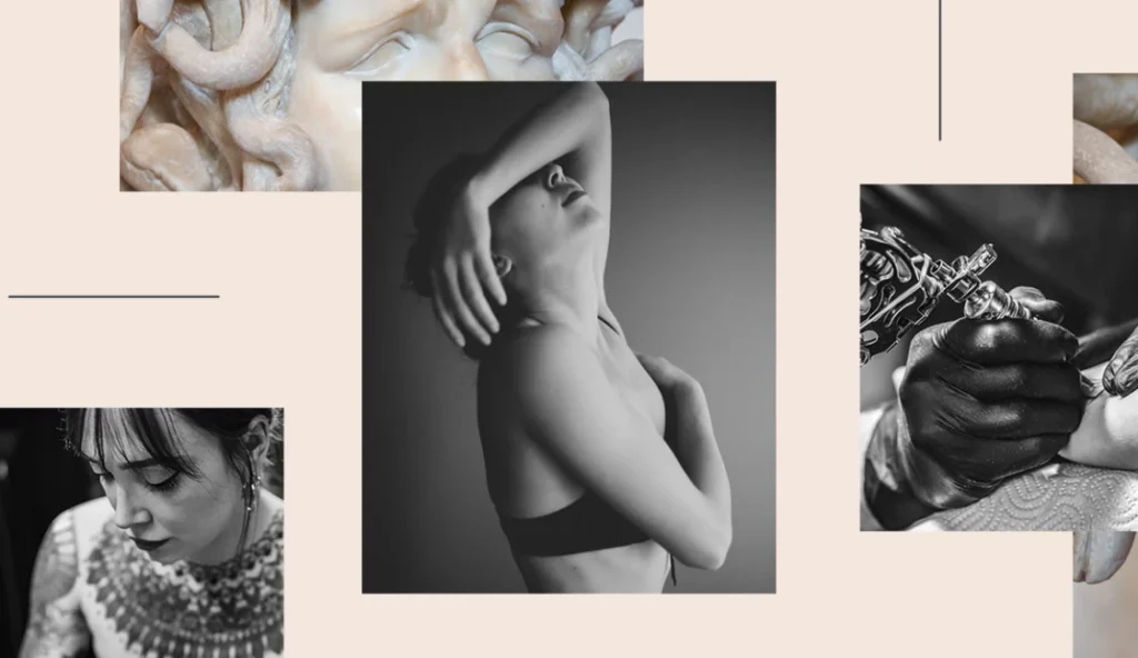 Monochrome artistic pose of a female model