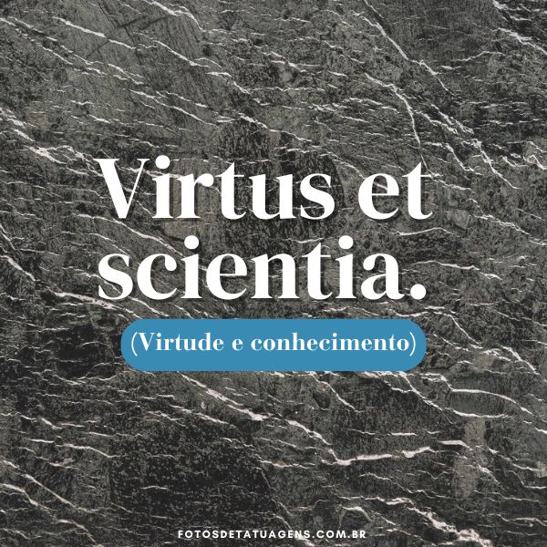 Virtus et scientia. (Virtude e conhecimento) em fundo de pedra cinza.