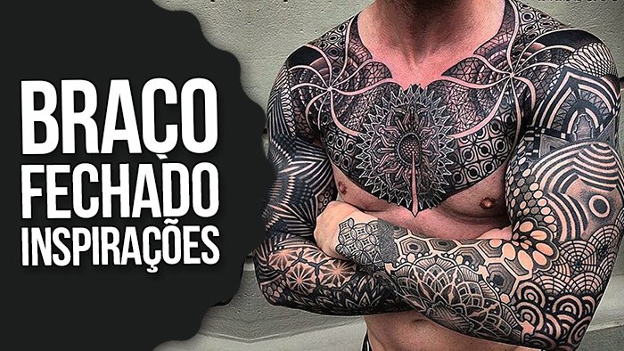 Inspirações de tatuagens de braço fechado: designs geométricos e detalhados para você se inspirar.