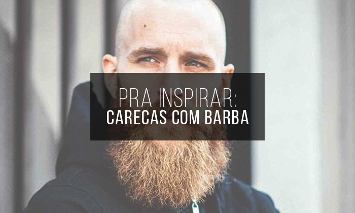Careca com barba cheia inspira estilo moderno e confiante em imagem de moda masculina.