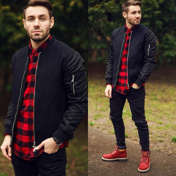 look masculino vermelho e preto2528332529