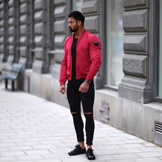 look masculino vermelho e preto252842529