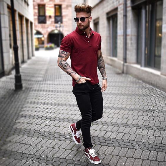 look masculino vermelho e preto252832529