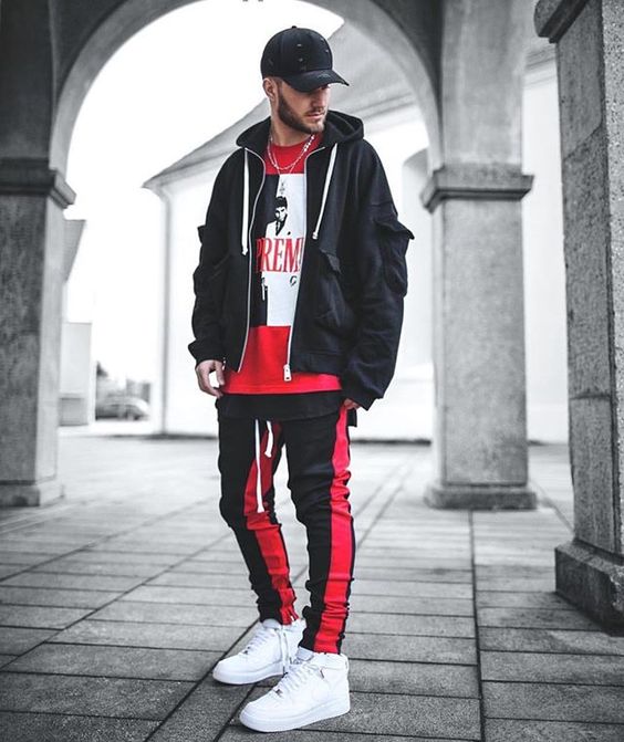 look masculino vermelho e preto2528232529