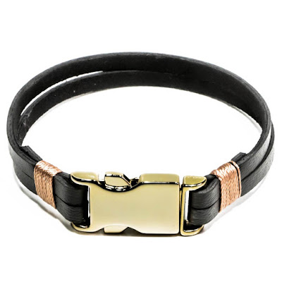 pulseira masculina em couro bass gold preto key design