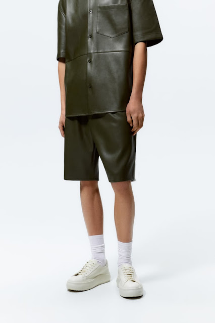 bermuda masculina pu couro fake203