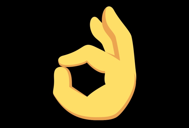 simbolo-do-ok-4_xl Emoji de mão amarela fazendo gesto de "ok" com fundo preto.