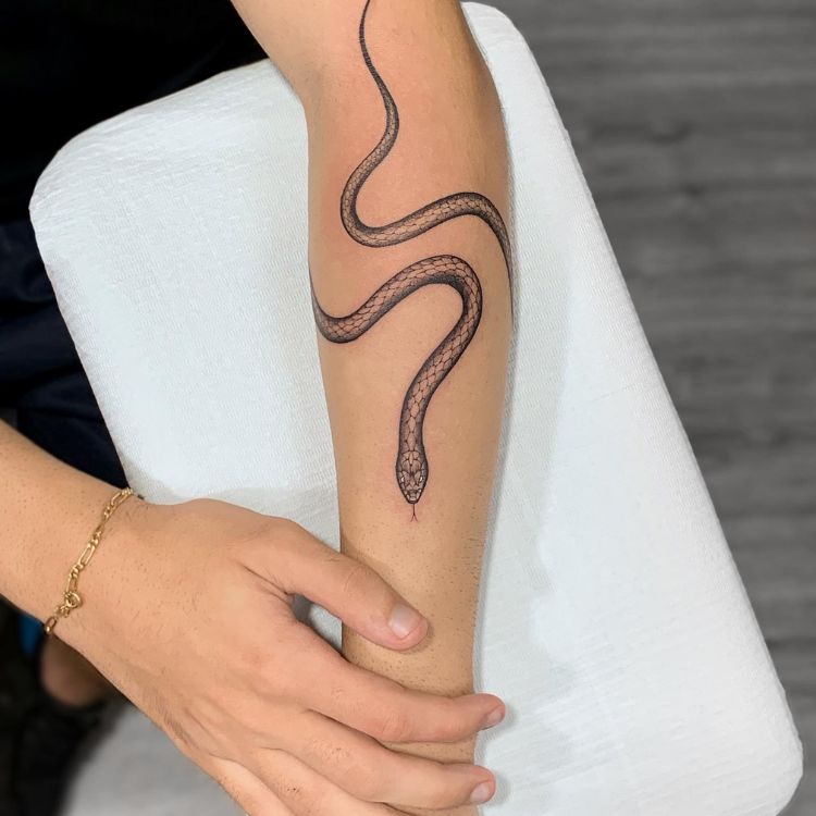 26 uma tatuagem preta de cobra enrolada pelo braço