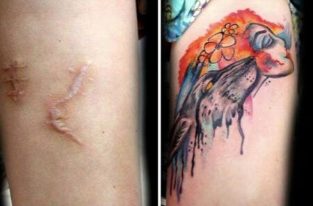 tatuagem colorida cobre cicatriz de mulher vitima de violencia 450x296 1