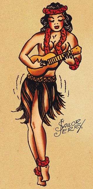 Dançarina de Ula-Ula com ukulele no estilo old school