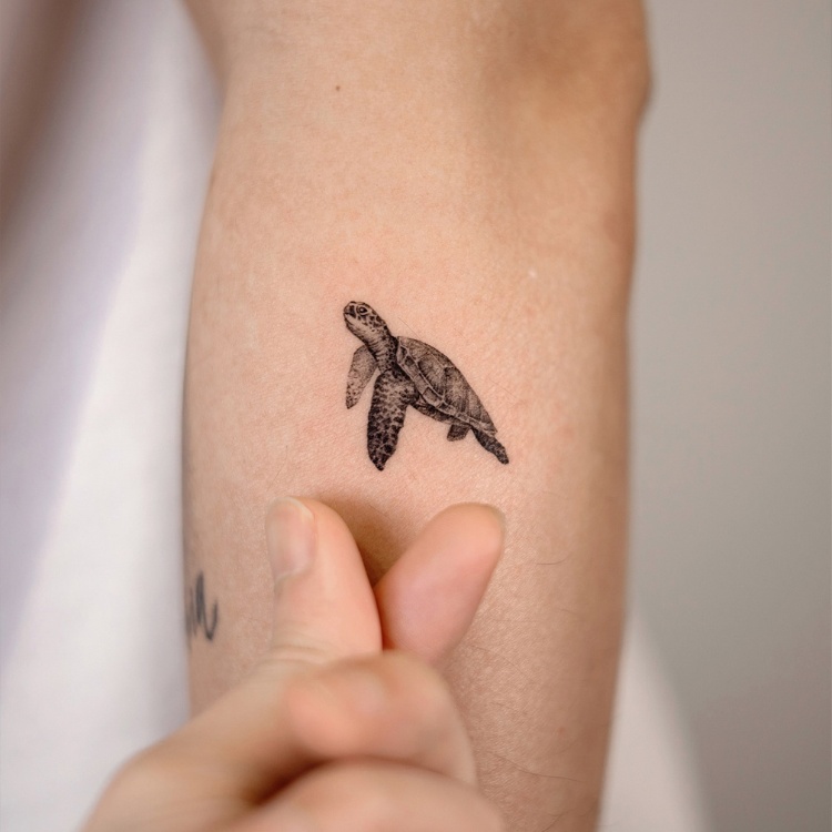 tatuagens-pequenas-12 Tatuagem sombreada pequena de tartaruga no braço